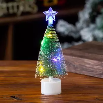 Simulated Mini Christmas Tree with White Pine Needles Christmas Decorations Seven-color Luminous Night Lights Desktop Ornaments Colorful small