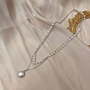 Simulated Pearl Choker Necklace Cute Double Layer Chain Pendant for Women Charm Pendants Fashion Beads Chain Jewelry Gift