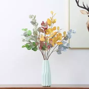 Имитация растений 3D-печать листьев эвкалипта Денежный лист Имитация цветов Домашнее свадебное украшение Растение в горшке 80cm красный