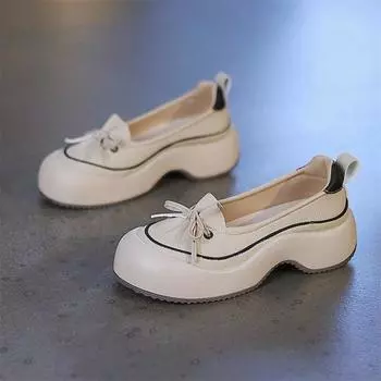 Single shoes for women with shallow mouth height increase 2024 autumn new versatile one-pedal retro casual muffin platform mother shoes for women 35 чёрный