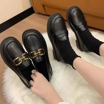 Single shoes women s foreign trade 2025 autumn and winter new chain middle school student mother flat bottom lazy one pedal loafers women 35