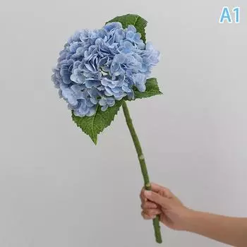 Синие искусственные цветы гортензии Real Touch Зеленые искусственные ветки гортензии Украшение Свадебный букет Цветочная композиция синий