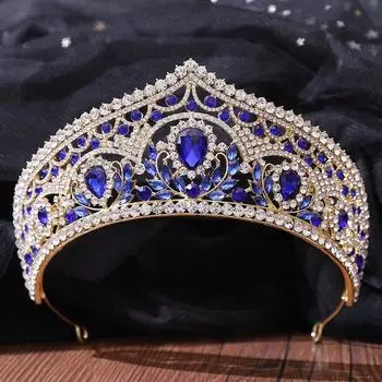 Синий Кристалл Свадебное Платье Тиара Корона Роскошные Элегантные Тиары со Стразами Свадебный Головной Убор Аксессуары Для Волос Ювелирные Наборы