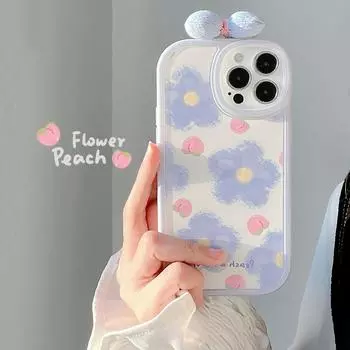 Синий летний чехол для телефона с цветочным принтом и бантом для Iphone 13 11 12 Pro Max Xs 7 8 Plus X Xr с круглым краем и милым цветочным чехлом для iPhone для девочек и женщин For iphone11pro Max