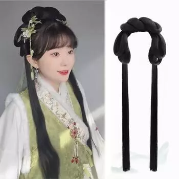 Синтетическая повязка на голову Hanfu в древнем стиле, плетеная повязка на голову, интегрированная повязка на голову, парик для женщин, кусок волос в китайском стиле, антикварное моделирование, аксессуары для парика для косплея