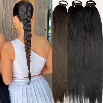 Синтетические наращивания хвоста MERISIHAIR, боксерские косички, обертывание вокруг шиньона, хвост с резинкой, шиньон длиной 26 дюймов 65 CM