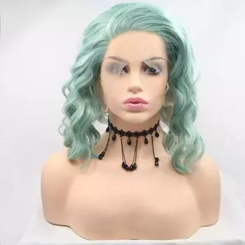 Синтетический кружевной парик для косплея, короткий парик Ombre Bob, вьющийся зеленый парик, синтетический парик, светлые парики для чернокожих женщин, парик для косплея 12inches
