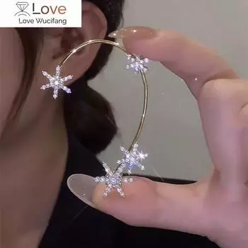 Сияющие серьги-клипсы из циркония со снежинками для женщин, новые модные серьги-клипсы в виде бабочки, не требующие пирсинга, для вечеринки, свадьбы, ювелирные изделия в подарок