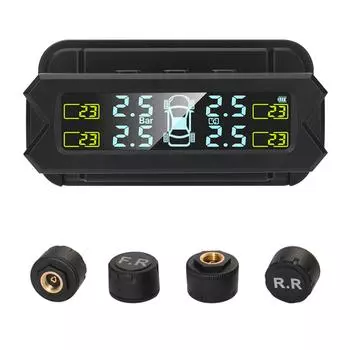 Система контроля давления в шинах, беспроводная TPMS на солнечной энергии с 5 режимами сигнализации, ЖК-дисплей с автоматической подсветкой Externar чёрный