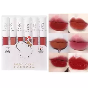 Six Love Bear Lip Glaze Set Невыцветающая водостойкая нежная помада для губ Подарочная коробка