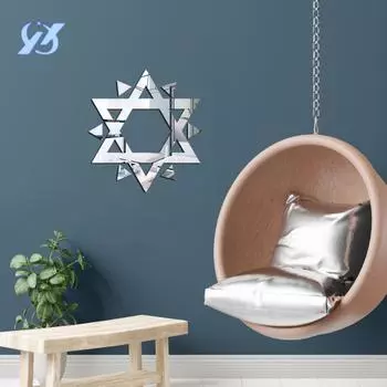 Six-pointed star mirror acrylic self-adhesive wall sticker bedroom room living room background decoration