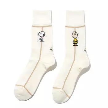 SIX STOCK SNOOPY носки унисекс, сделано в Японии носки Snoopy Peanuts Line носки Ivory x Official - 2- Мужские Женские (1970-е2 0203 Бежевый, М)