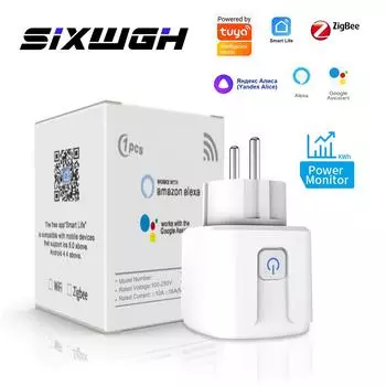Sixwgh Zigbee Smart EU Plug для Tuya Умный дом Автоматизация синхронизации Монитор мощности Смарт-розетка Поддержка Google Home Alexa zigbee switch&90-240V&EU-Warm White