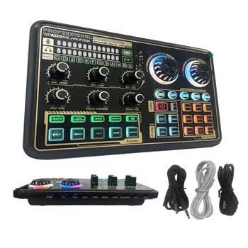 SK600 Многофункциональный цифровой аудиомикшер Внешняя звуковая карта с беспроводным соединением BT для компьютера, смартфона, пения, записи, прямой трансляции чёрный