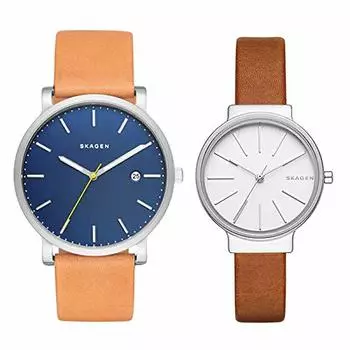 Skagen SKAGEN пара часов кожаный ремень синие серебряные наручные часы унисекс SKW6279 SKW2479 мужские женские [предмет]