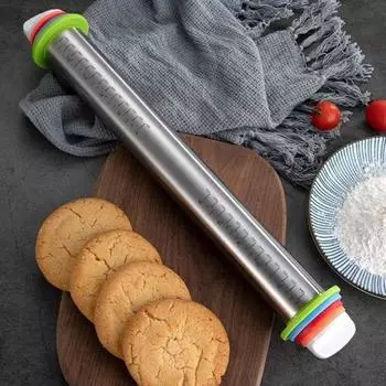 Скалка из нержавеющей стали с кольцами толщины для выпечки, регулируемая раскатка теста для помадки A