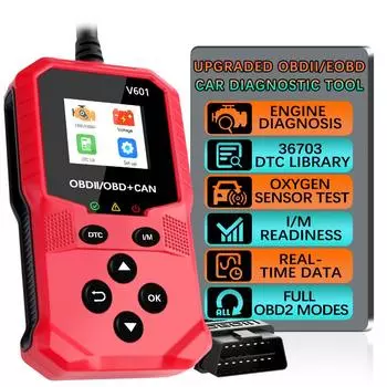Сканер OBD2 Считыватель кодов ODB2 Сканер OBD 2 для двигателя Диагностический сканер OBDII/EOBD Многоязычный считыватель информации об автомобиле Диагностический инструмент для автомобиля V601 красный