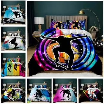 Skateboard Comforter Cover Boy Teens Hip Hop Style Bedding Set Colorful Rainbow Tie-Dye Decor Hippie Polyester Duvet Cover Youth 70x133cm 2pcs