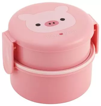 Skater Bento Box Pig 500ml 2 Tier Round Antibacterial Made in Japan Pompon s ONWR1AG-A