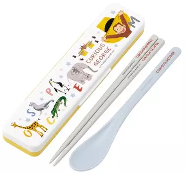 Skater Lunch Box Combi Set Chopsticks Spoon 18cm Silicone Cushion No Sound Antibacterial Treatment for Children Curious George ZOO Made in Japan