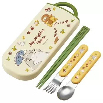 Skater Lunch Box Trio Set Chopsticks Spoon Fork Kids Cutlery Antibacterial Treatment Easy to Open Sliding Type Made in Japan Ghibli Totoro Nekobus