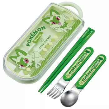Skater Lunch Box Trio Set Палочки для еды Ложка Вилка Детские столовые приборы Антибактериальная обработка Легко открывается Раздвижного типа Сделано в Японии Покемон Nyaoha Мальчики Девочки