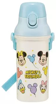 Skater Plastic Water Bottle 480ml One Push Antibacterial Child Friendly Lightweight Antibacterial Treatment Made in Japan Disney Mickey Friends