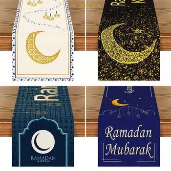 Скатерть-дорожка для стола с принтом Eid Moon, праздничная атмосфера, льняная длинная скатерть, устойчивая к пятнам 33x150cm