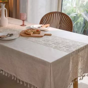 Скатерть из хлопка и льна с кисточками, легкая, роскошная, кружевная, крючком, скатерть для вечеринки, свадьбы, фоновая ткань с кисточками, рождественские украшения 100X140cm