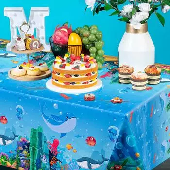 Скатерть «Под морем», украшения для вечеринки, день рождения, набор из 3 скатертей с изображением морских животных, скатерть «Море», украшения для вечеринки «Под морем» as the picture синий