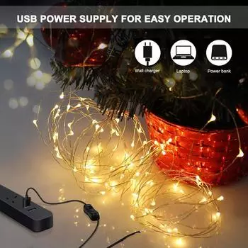 Сказочные гирлянды, 12 м, 120 светодиодов, гирлянды USB IP65, водонепроницаемые, теплого белого цвета для теплый белый