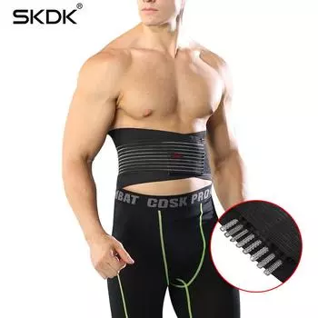 SKDK Профессиональный спортивный пояс с 8 защитными поддерживающими полосками для спины и талии, фитнес-приседаний, тяжелой атлетики и жесткого ремня M 75CM-90CM чёрный