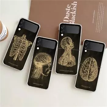 Skeleton Chalkboard Body Heart Clear Case For Samsung Z Flip 4 5 Case Thin Transparent High Hard PC For Galaxy Z Flip 3 5 Cover Galaxy Z Flip