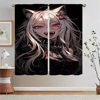 Skeleton Demon Kitchen Curtains Salon 2 Pieces Blackout Curtains for Living Room 2 Elegant Pieces Home and Decoration Blinds W50xH70cmx2pcs-CL