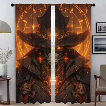 Skeleton Soldier Kitchen Curtains for Living Room Curtain Home Interior Curtains 2 Pieces Shades Halloween Decoration Partition W50xH70cmx2pcs-CL