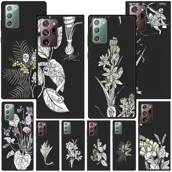 Sketch Flowers Case for Samsung Galaxy Note 20 Ultra 10 Lite 9 8 A53 A52 A12 S22 S21 FE S20 Plus TPU Black Phone Cover Shell Samsung Note 20