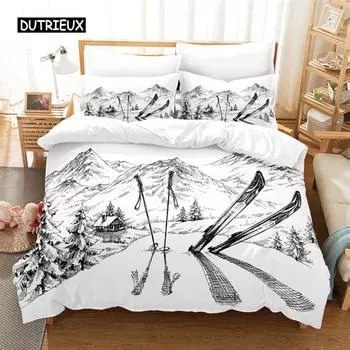 Skiing Bedding Set Duvet Cover Set 3d Bedding Digital Printing Bed Linen Queen Size Bedding Set Fashion Design EU single(135x200cm)