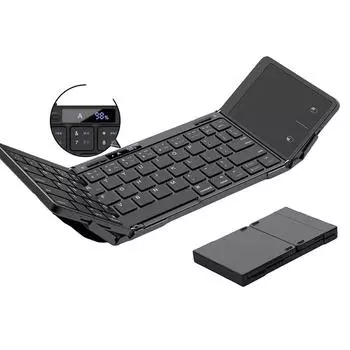 Складная клавиатура Alloy Bluetooth Tri-Foldable с тачпадом, дисплеем и аккумулятором, перезаряжаемая беспроводная складная клавиатура Travell чёрный
