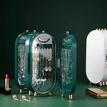 Складная коробка для хранения ювелирных изделий, бытовые серьги, ожерелье, витрина, высокая вместимость, роскошный ретро-экран, органайзер для ювелирных изделий, чехол зелёный