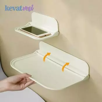 Складная настенная полка для ванной комнаты, настенная стойка для хранения вещей без проколов, держатель для телефона, пульт дистанционного управления, вешалка для полотенец и одежды