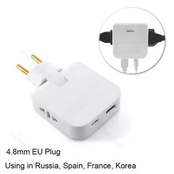 Складной адаптер для вилки ЕС с портом USB Испания Франция Корея дорожные адаптеры электрическая розетка портативная зарядка розетки переменного тока white