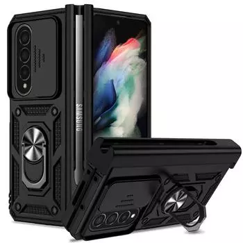 Складной чехол с держателем S-ручки с защитой от падения для Samsung Galaxy Z Fold 4 5g Fold4 Zfold4, защитный чехол для объектива для Samsung Z Fold4 for Samsung Z fold 4 чёрный