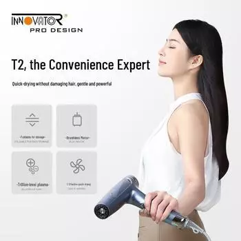 Складной фен INNOVATOR: Плазменная технология, отсутствие повреждений, высокоскоростной двигатель, низкий уровень шума светло-синий