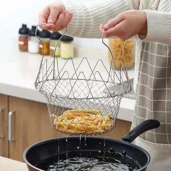 Складной фильтр для промывки паром, складная корзина для жарки из нержавеющей стали, дуршлаг, сито, сетчатый фильтр