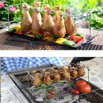 Складной гриль из нержавеющей стали, держатель для курицы, стойка для гриля, подставка для жарки барбекю, антипригарное покрытие из нержавеющей стали