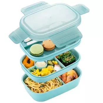 Складной контейнер для ланча Bento Box для микроволновой печи, 3 слоя, контейнеры для ланча «все в одном» с набором столовых приборов, несколько сеток для взрослых и детей