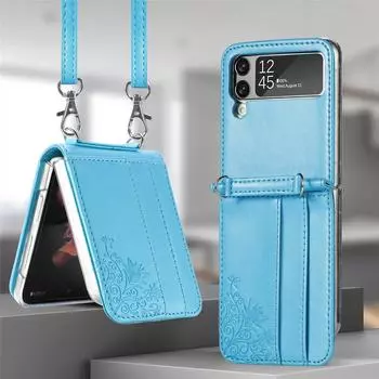 Складной кожаный чехол с противоударным ремешком для телефона для Samsung Galaxy Z Flip 4 5g Flip4 Flip3 Flip 3 Zflip4, чехол-держатель для карт for Samsung Z Flip 3 красный