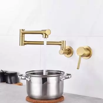 Складной кран для наполнения кастрюли Tuqiu, настенный, матовый золотой, кухонный кран для горячей и холодной воды, черный, поворотный, складной излив, латунь