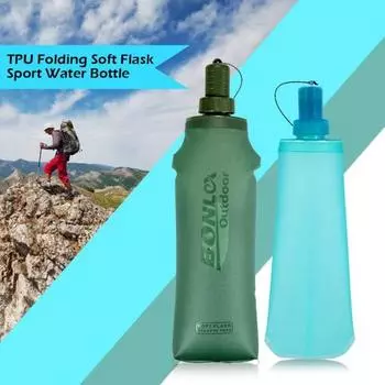 Складные бутылки для воды 250/500 мл, сумка для воды из ТПУ, складная фляга без BPA для бега, пешего туризма, велоспорта, скалолазания 250ml зелёный