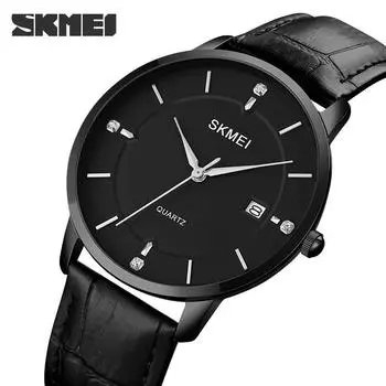 Skmei Часы Moment Beauty Simple для мужчин, мужские деловые часы с календарем, водонепроницаемые кварцевые наручные часы с кожаным ремешком